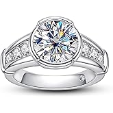 Raivari 3CT/4CT Moissanite Vintage Engagement Ring Bezel Set Wedding Bands 925 Sterling Silver Round Cut D Color VVS1 Promise Ring for Women Solitaire with Certificate Elegant Gift Packed