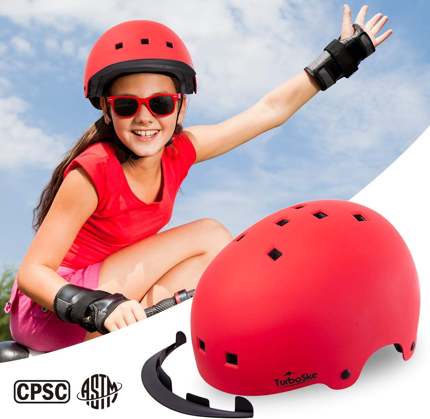 TurboSke Toddler Kids Bike Helmet - Size Adjustable for 3-8 Children Bicycle Skate Skateboard and Scooter, CPSC and ASTM Dual Certified Multi-Sports Safety Helmet for Boys and Girls (Red) : Sports & Outdoors