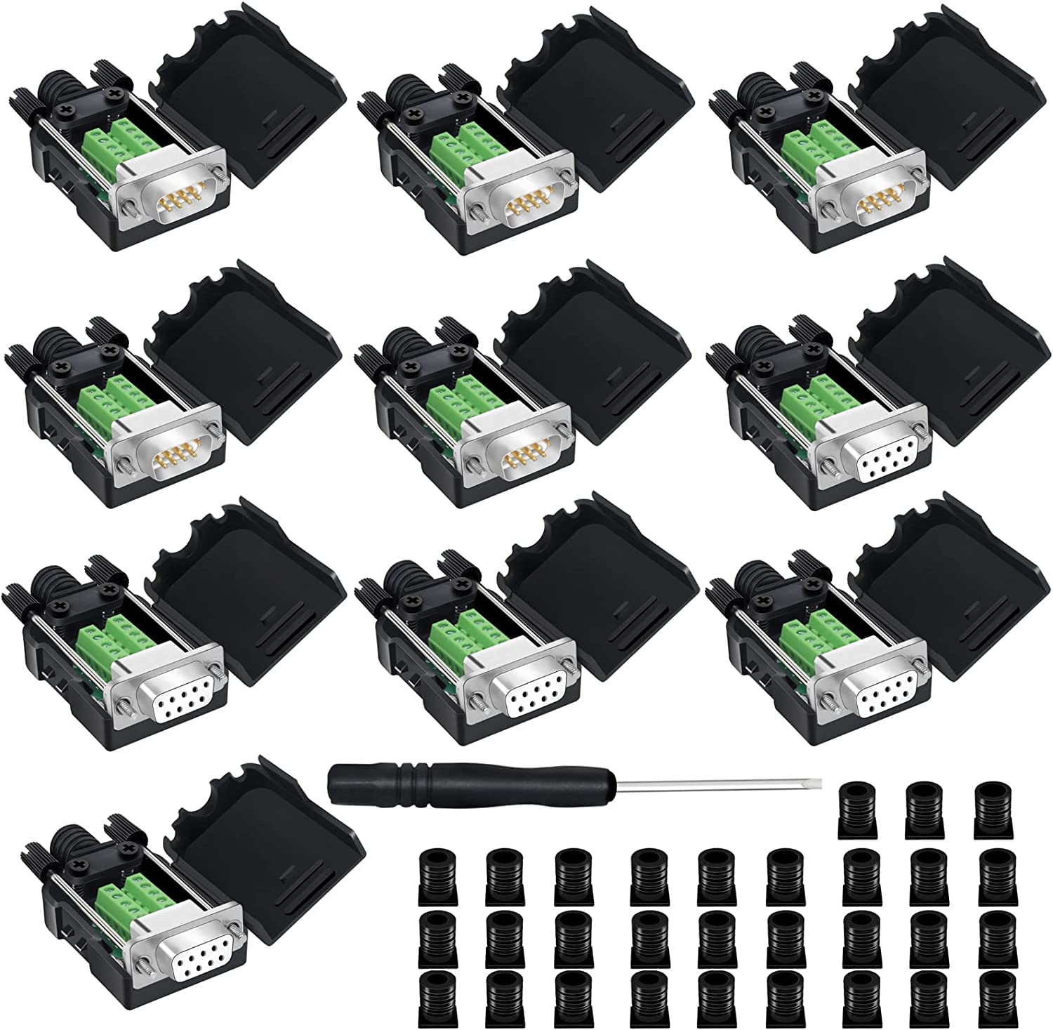 YIOVVOM DB9 RS232 D-SUB Serial Adapters (5PCS Female + 5PCS Male, Green, White)