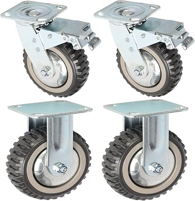 ybaymy 150mm Rubber Castor Wheels 1000kg Load 4PCS Swivel with Brakes Fixed