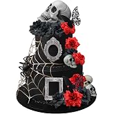 Halloween Skull Rose Cake Topper Gothic Decorations with Black Butterfly | Halloween Cake Topper Set with Skulls, Roses and Butterflies, Gothic Horror Party, Spooky Birthdays and Themed Events