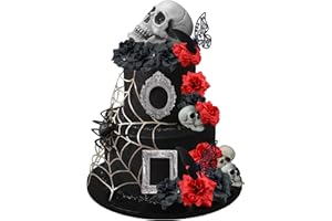 DRWATE 19 PCS Halloween Cake Topper Gothic Rose Skull Cake Topper with Black Butterfly for Halloween Bloody Horror Movie Birthday Party Cake Decorations (type 1)