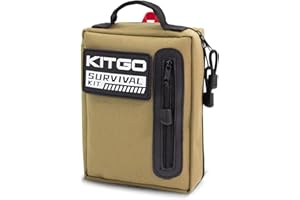 Kitgo Camping Survival Kit First Aid 101 Piece MOLLE Pouches Tactical Backpack Emergency Survival Gear Tool for Hunting Hiking Outdoor Adventure Fishing Travel Military Tropical Storms(Khaki)