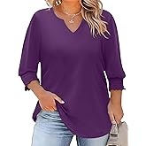 Rapbin Womens Plus Size Tops 3/4 Sleeve Blouses Shirts Casual V Neck Loose Tunic Tops 1X-5X