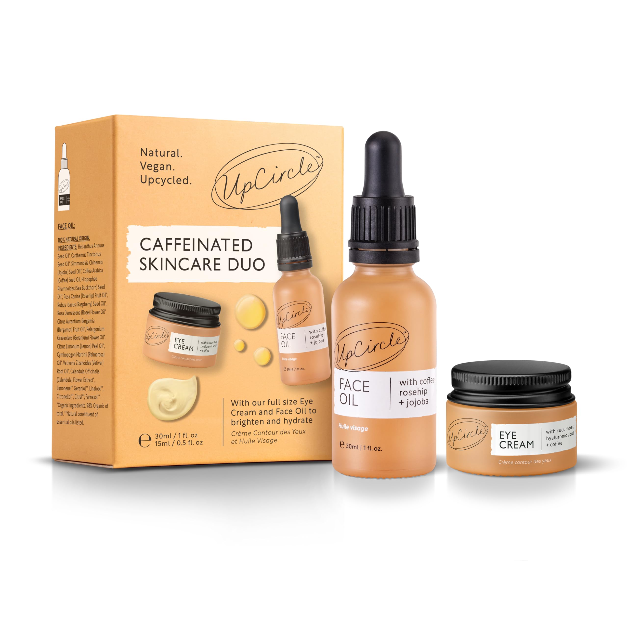UpCircle Caffeinated Duo – Our Face Oil and Eye Cream Duo – Vitamin C, Hyaluronic Acid + Coffee Oil – Evens Skin Tone, Reduces Puffiness + Dark Circles – Vegan + Cruelty-Free