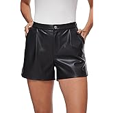 Fahsyee Black Faux Leather Shorts Women High Waisted Casual Wide Leg Size S-XXL