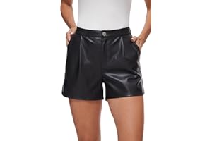 Fahsyee Black Faux Leather Shorts Women High Waisted Casual Wide Leg Size S-XXL