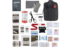 SOKNAZQ IFAK Trauma Kit, Molle Pouch Emergency Survival Kit, 6” Israeli Straps, Chest Seal Vented, Self-Adhesive Elastic Bandage, for Wound Care(Black)