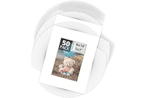 MBC MAT BOARD CENTER Mat Board Center, Pack of 50, 8x10 for 5x7 White Picture Mat Sets - Acid Free, 4-ply Thickness, Bevel Pre-Cut White Core - Includes Backing Boards and Clear Bags - for Pictures, Photos, Framing