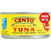 Cento Solid Pack Light Tuna in Olive Oil, 3 Oz (Pack of 12), High Protein, MSC Certified, Wild Caught Tuna Fish