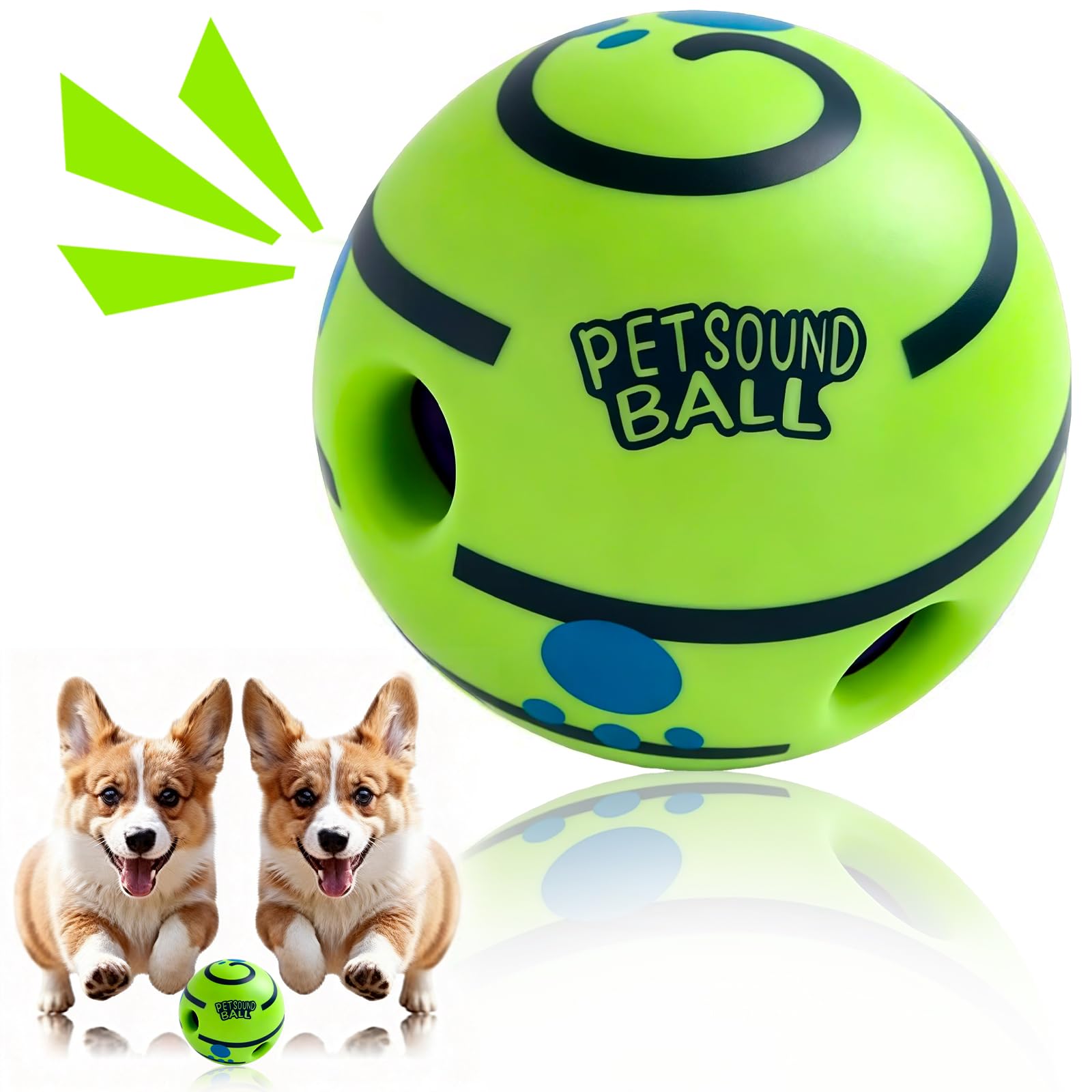 Mapneng 5.5In Giggle Ball for Dogs, Green Giggle Dog Toys Indestructible Dog Toys, Interactive Dog Ball for Relieve Anxiety And Boredom