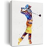 Golf Watercolor Wall Art Golf Sports Golfers Canvas Painting Prints for Home Office Wall Decor Framed Artwork Golfer Gifts(12x15 Inch)