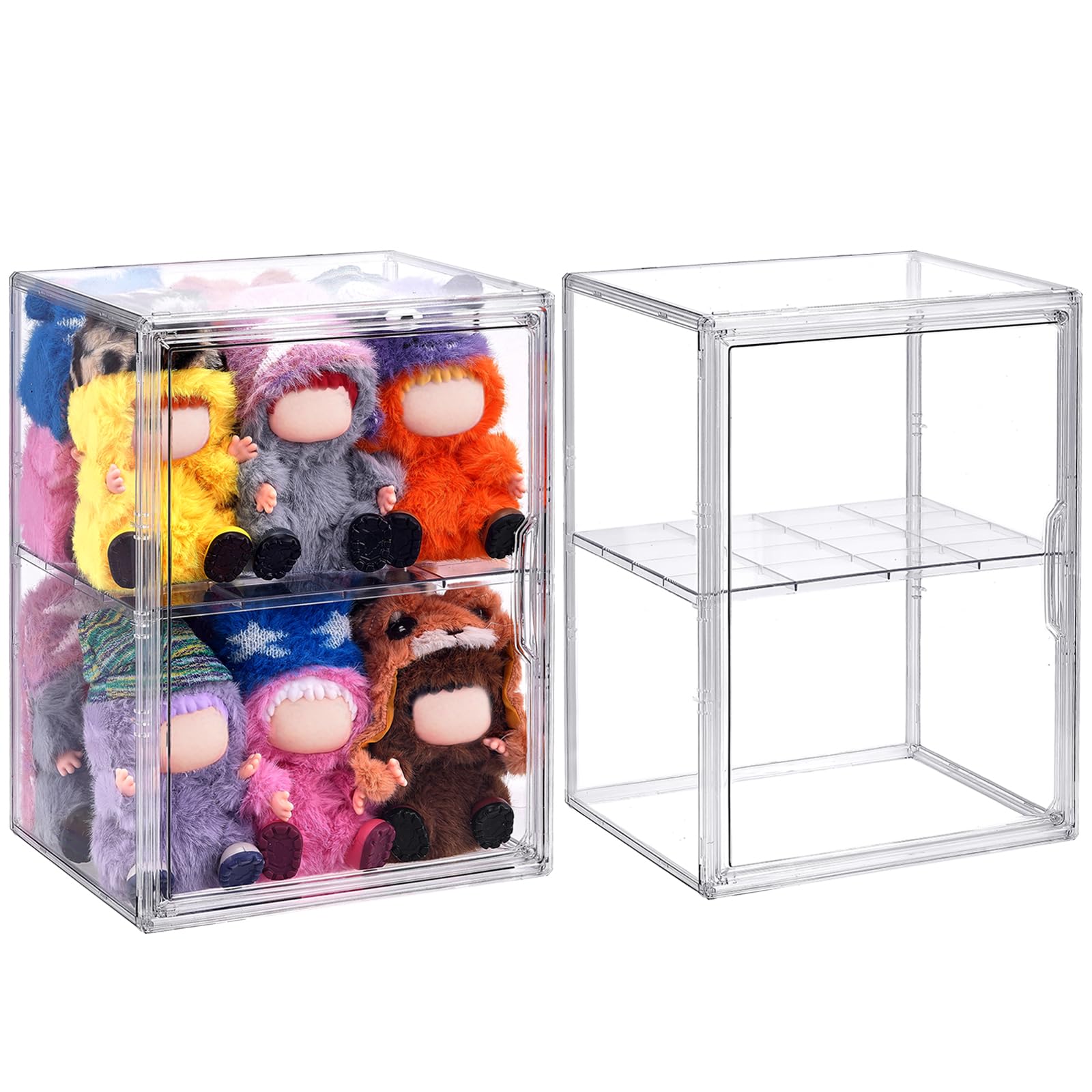 Photo 1 of 2 Pack Acrylic Display Case Compatible with Labubu POP MART, Clear Hobby Figure Display Case with Magnetic Door Stackable Storage Box Shelf Showcase for Funko Pop MART Labubu Doll Collectibles, Large