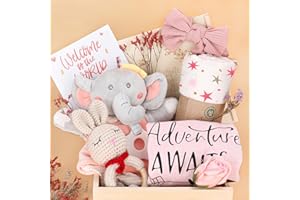 PENGTAI Baby Girl Gifts,Baby Shower Gifts for Girls,New Born Baby Girls Gift,Baby Girl Gift Basket,Unique Baby Gift Essential,Gender Reveal Gifts,Rattle Swaddle Blanket Baby Girl Gifts
