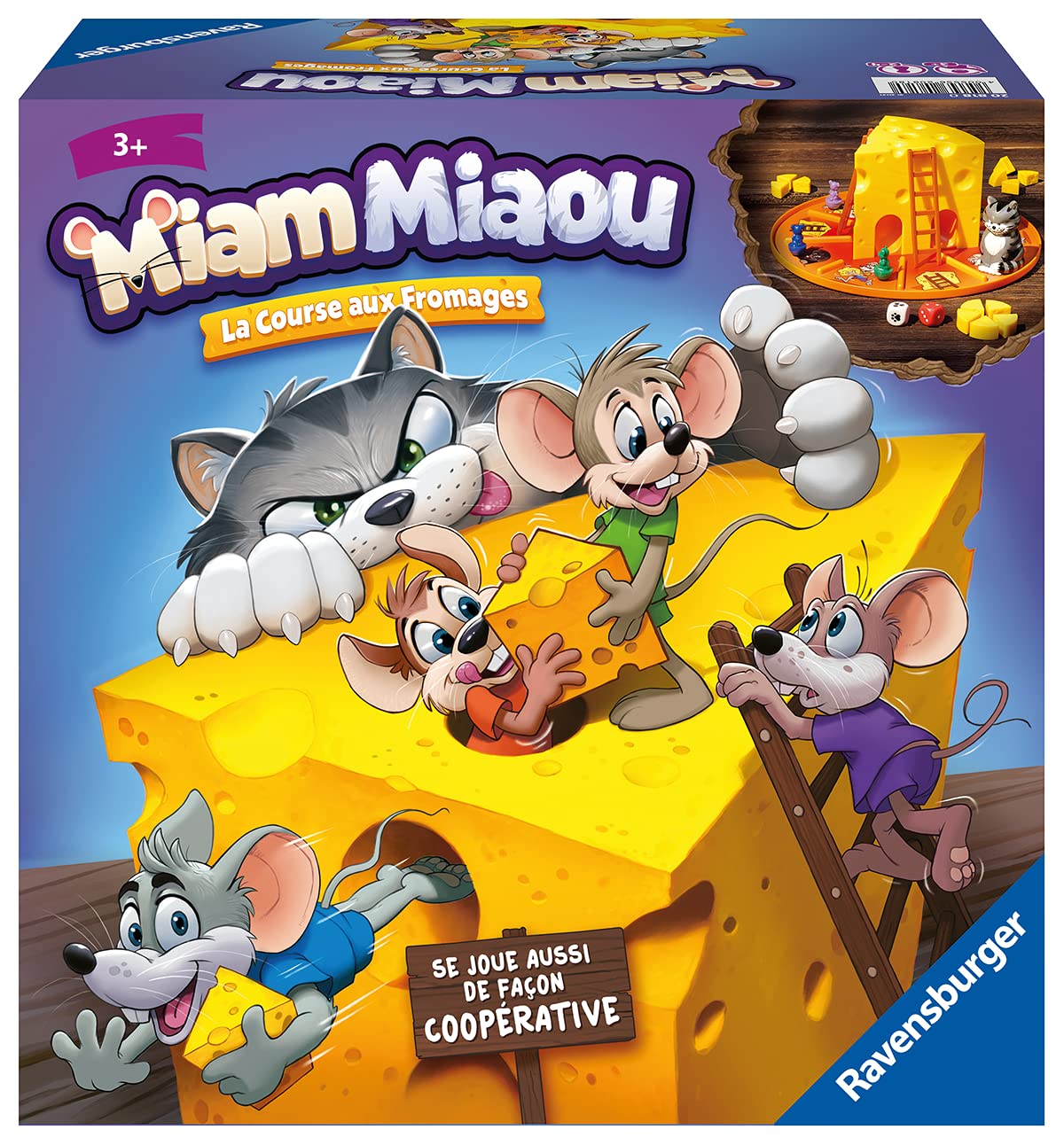 Ravensburger Miam Miaou - La race aux fromages - First board game - Evolutive - Fun course game - Competitive and cooperative - from 2 to 4 players - from 3 years old - 20818 - French version