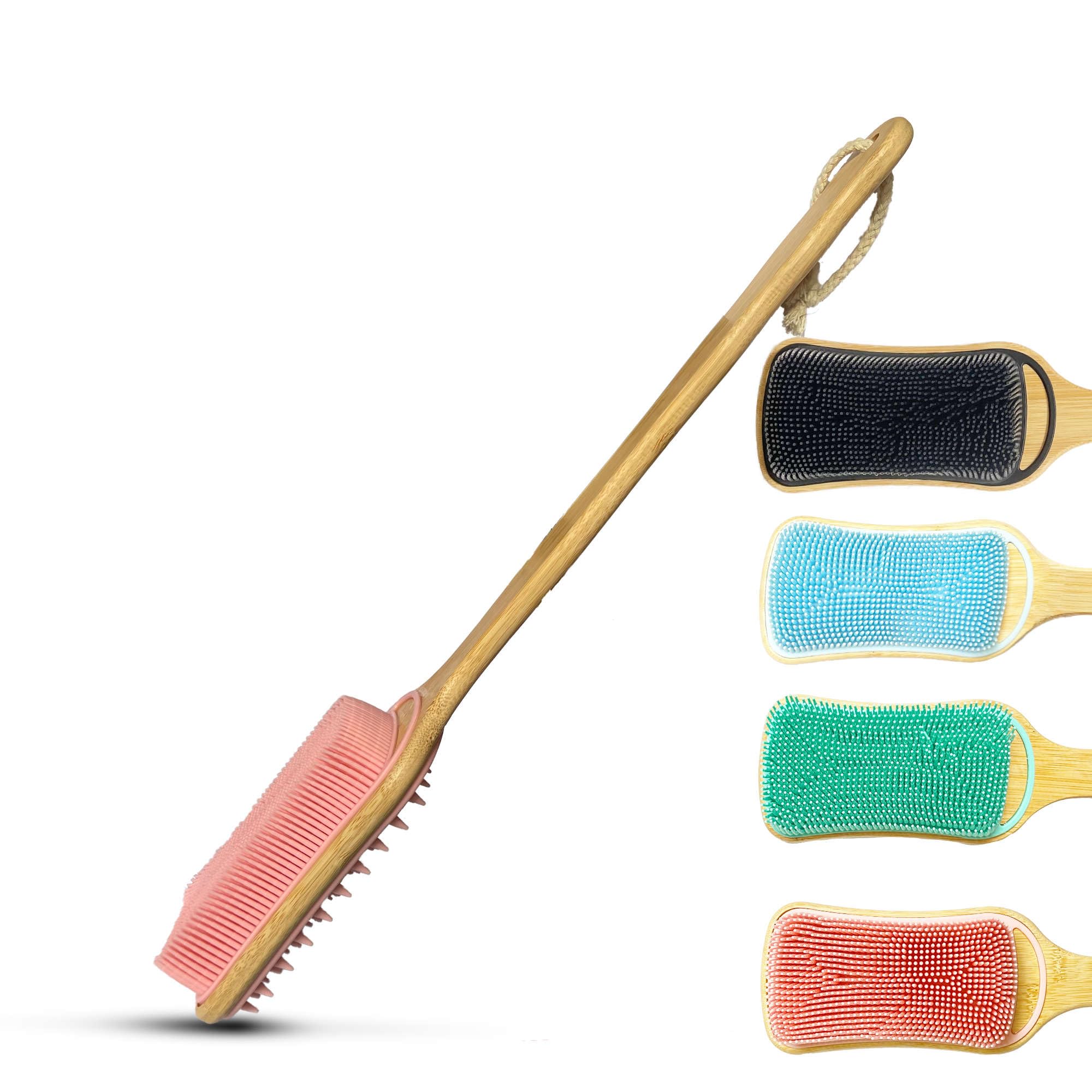 Rexzono Silicone Back Scrubber for Sensitive Skin, Exfoliating Body Scrubber, Long Handle Bath Brush, Loofah for Shower, Gentle Cleansing Scrub for Women and Men, Easy to Clean and Lather