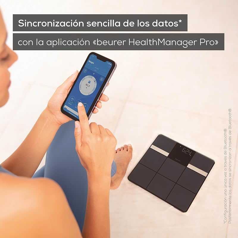 Balança pessoal Beurer BF 450 com ligação à aplicação, balança digital de gordura corporal com 17 valores de medição, estrutura de mosaico mate, 8 memórias de utilizador, 180 kg