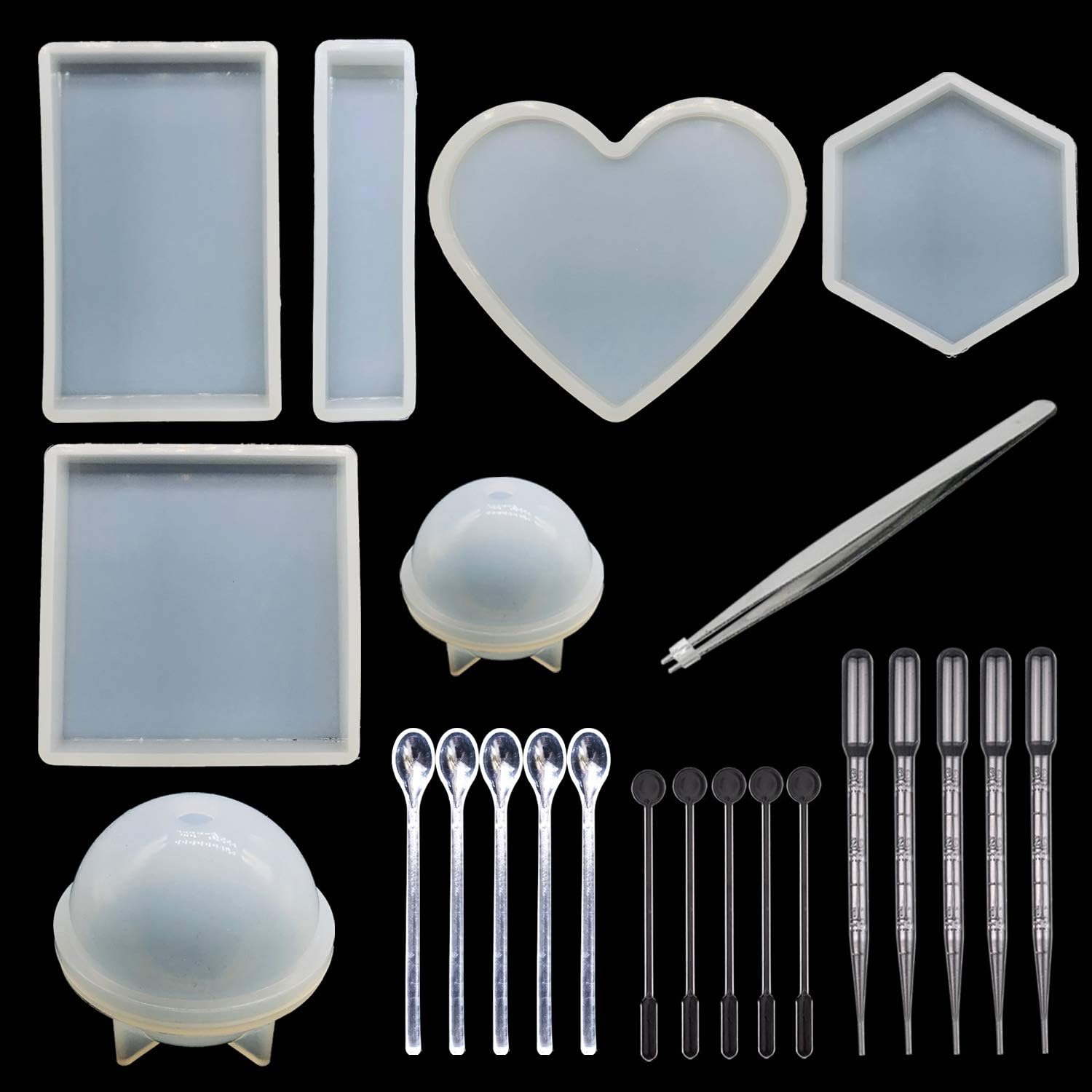 Allazone Large Resin Casting Molds Silicone Hexagon Rectangle Ball Molds, 7 PCS Different Sizes Jewelry Resin Casting Molds, Making Tools and Fill Material for Resin Jewelry DIY