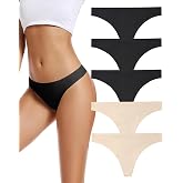 voenxe Seamless Women Underwear Thongs,No Show Ladies Workout Thong,5 Pack | Invisible Breathable Comfortable Mesh Panties,No Seam Soft Low Rise Cut Athletic Undies for Sports Gym Running Exercise Work