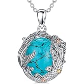 KNTTZZI Mermaid Necklace Gemstone Mermaid Necklace 925 Sterling Silver Mermaid Pendant Mermaid Ocean Jewelry Christmas Birthday Gift for Sister Daughter