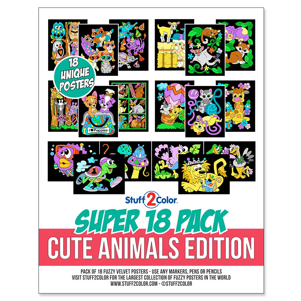 Stuff2Color Fuzzy Velvet Coloring Posters (Cute Animals Edition) Pack