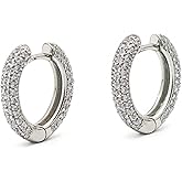 Sterling Silver Pave Cubic Zirconia Hoop Earrings – 35mm Sparkling Huggie Hoops for Women – Elegant Hypoallergenic Jewelry.KT0036