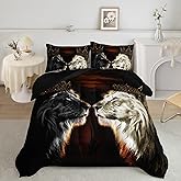 AILONEN King Lion Couple Bedding Set - Black and White Queen Comforter With Gold Crown, Retro Soft Bedding With 2 Pillowcases, 3-Piece