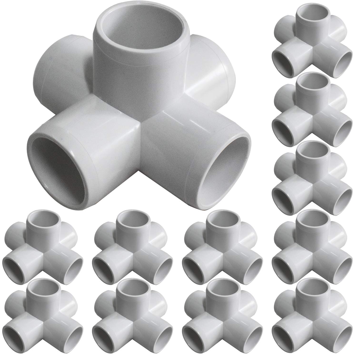 Photo 1 of 12Pack 5-Way 3/4Inch PVC Fittings, Heavy Duty Furniture Grade PVC Pipe Connectors, White 5 Way Side Outlet Tees, PVC Elbow Corner Fittings for Building PVC Furniture Greenhouse Shed Tent Storage Frame