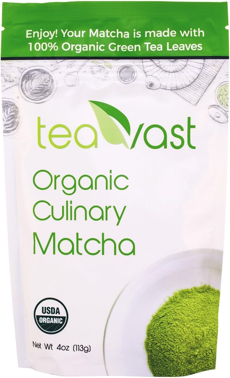 Teavast Matcha Green Tea Powder, USDA Organic and Vegan, Culinary Grade, Made for Iced Latte, Smoothie, Iced Tea, Ice Cream, Baking, Cold Brew and Dessert, Sugar Free, 4 oz.