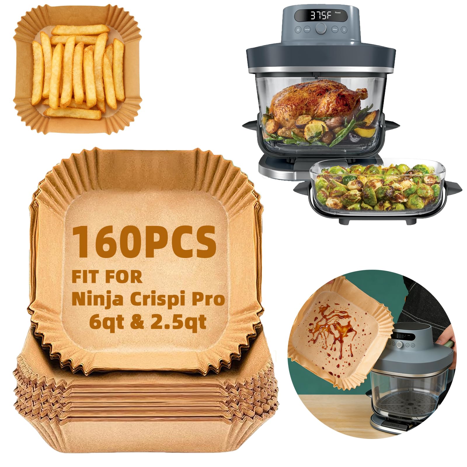 Photo 1 of 160Pcs Air Fryer Liners Disposable, Airfryer Liners for Ninja Crispi Pro 6-in-1 Glass Air Fryer | 6qt & 2.5qt AS101,Parchment Paper for Chefman/Cosori/Instant Pot/Cuisinart 6 QT/Nutrichef 5.8 Quart