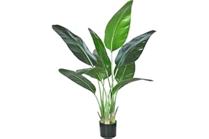 HAIHONG Artificial Bird of Paradise Plant,Faux Palm Tree Potted Plant with Real Touch Leaves,Fake Trees for Home Living Room Office Indoor Outdoor Decor(4FT-1Pack)