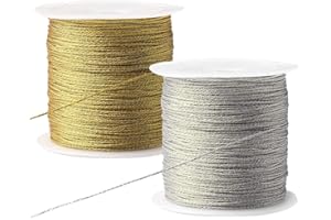 Pengxiaomei 218 Yards/656 Feet Metallic Cord 2 Pcs Spool Metallic Thread Colored Jewelry Thread Colored Craft Gold String Tinsel String Craft Making Cord for Gift Wrapping(0.5mm)