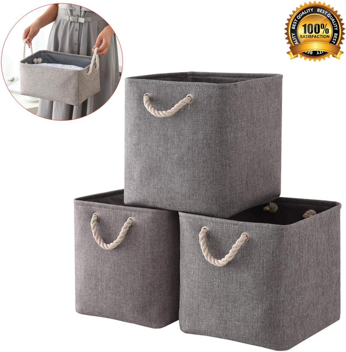Fabric Storage Bins, Rectangular Collapsible Decorative Storage Baskets and Shelves