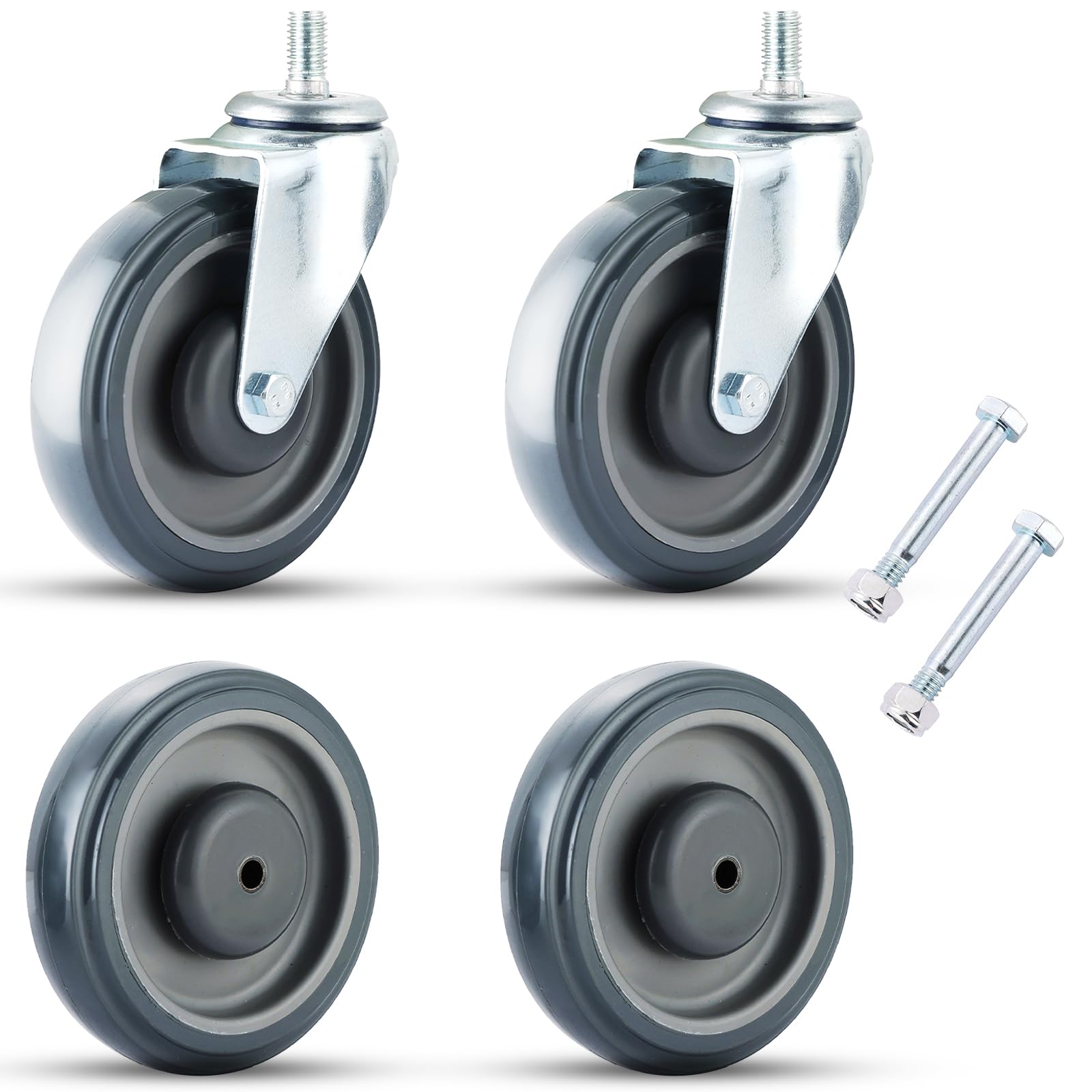Photo 1 of FLKQC 5 inch Swivel Caster Wheels with Dual Locking, 4 Pack 5-inch Wheels for Cart, Shopping Cart Caster Wheel with Bolts Perfect for Retail Store (Grey)