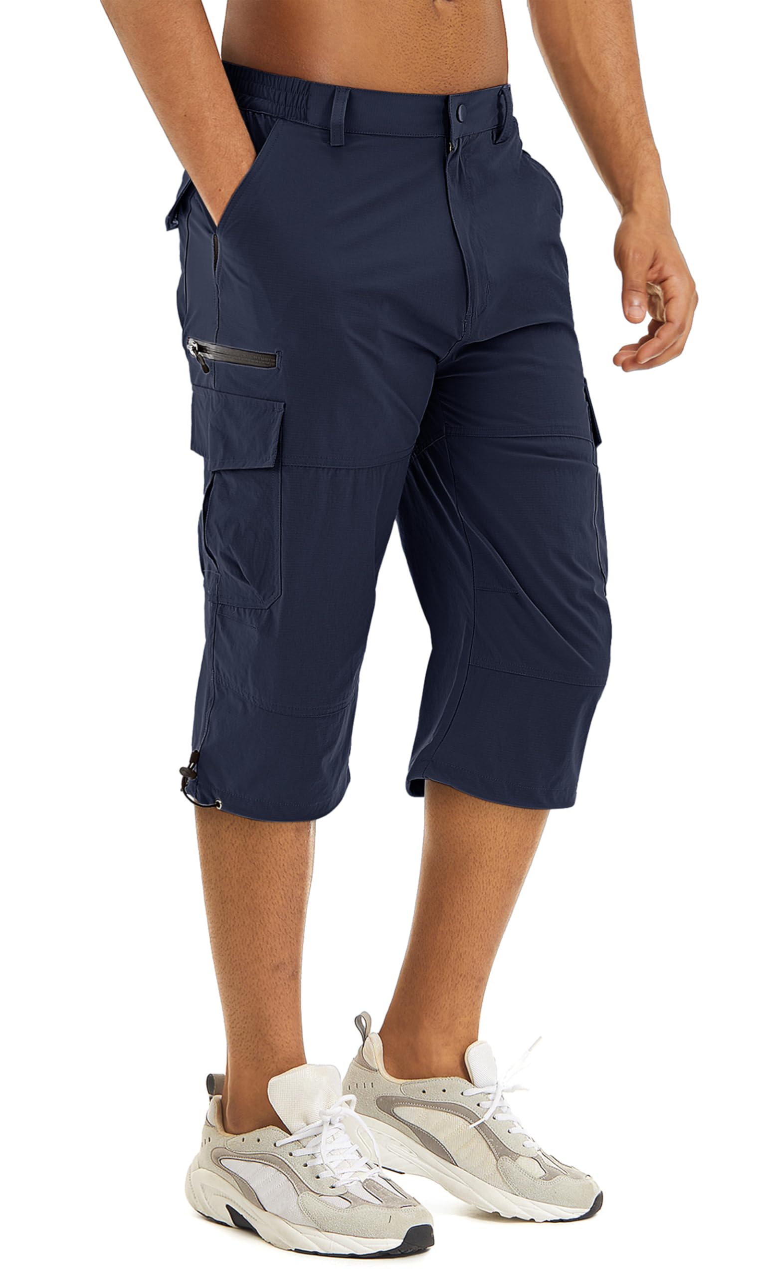 TACVASEN Mens Cargo Shorts with 7 Pockets Hiking Quick Dry Capri Long Shorts Water Resistant Lightweight 3/4 Pants Summer Golf Navy Image