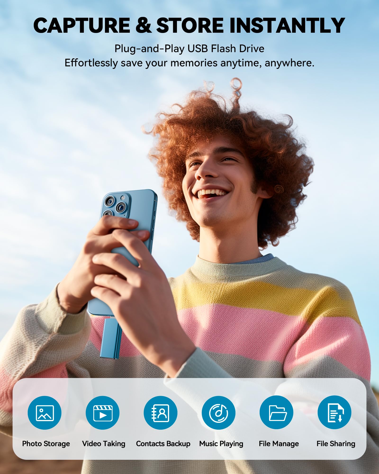 MFi Certified 512GB Flash Drive for iPhone iPad, Photo Stick for External Memory Storage, Easily Back Up and Save Files, USB Memory Stick Thumb Drive for iPhone/iPad/Android/PC (Blue, 512GB)