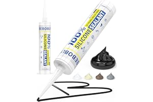 BEBOBLY Black Silicone Caulk & Sealant, 100% Waterproof Silicone Caulking, Silicone Sealant Caulking for Kitchen, Bathroom, R
