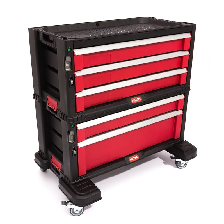 Keter DIY Tool Storage Trolley Tool Chest with 5 Drawers Black/Red/Silver Amazon.co.uk DIY