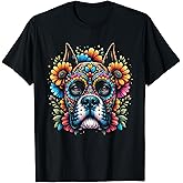 Cinco De Mayo Sugar Skull Flower Boxer Dog T-Shirt for Men Women Kids
