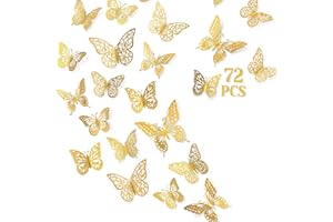 NETANY 72 Pcs Butterfly Wall Decor Stickers, 6 Styles Gold Butterfly Decorations, 3 Sizes 3D Butterfly Party Decorations/Birthday Decorations/Cake Decorations, Gold Butterflies for Gold Wall Decor Room Decor