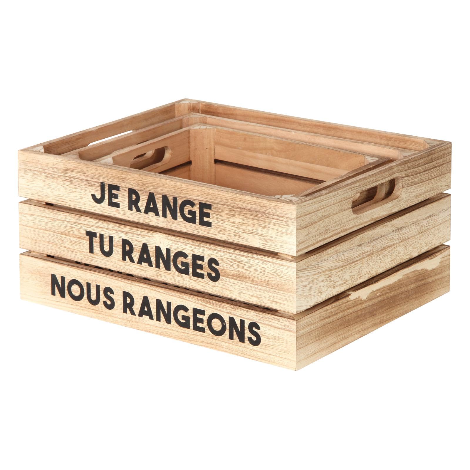 THE HOME DECO FACTORY hd4682 Cagette de Rangement-3 pcs, Madera, Beige-Noir, 32 x 25 x 15 cm