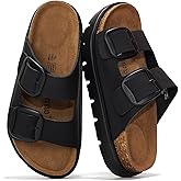 Project Cloud 100% Genuine Leather Platform Sandals Women Footwear - Wedge Chunky Slides for Women 2026 with Memory Foam Insole & Cork Footbed Womens Sandals (GreeceChunky)