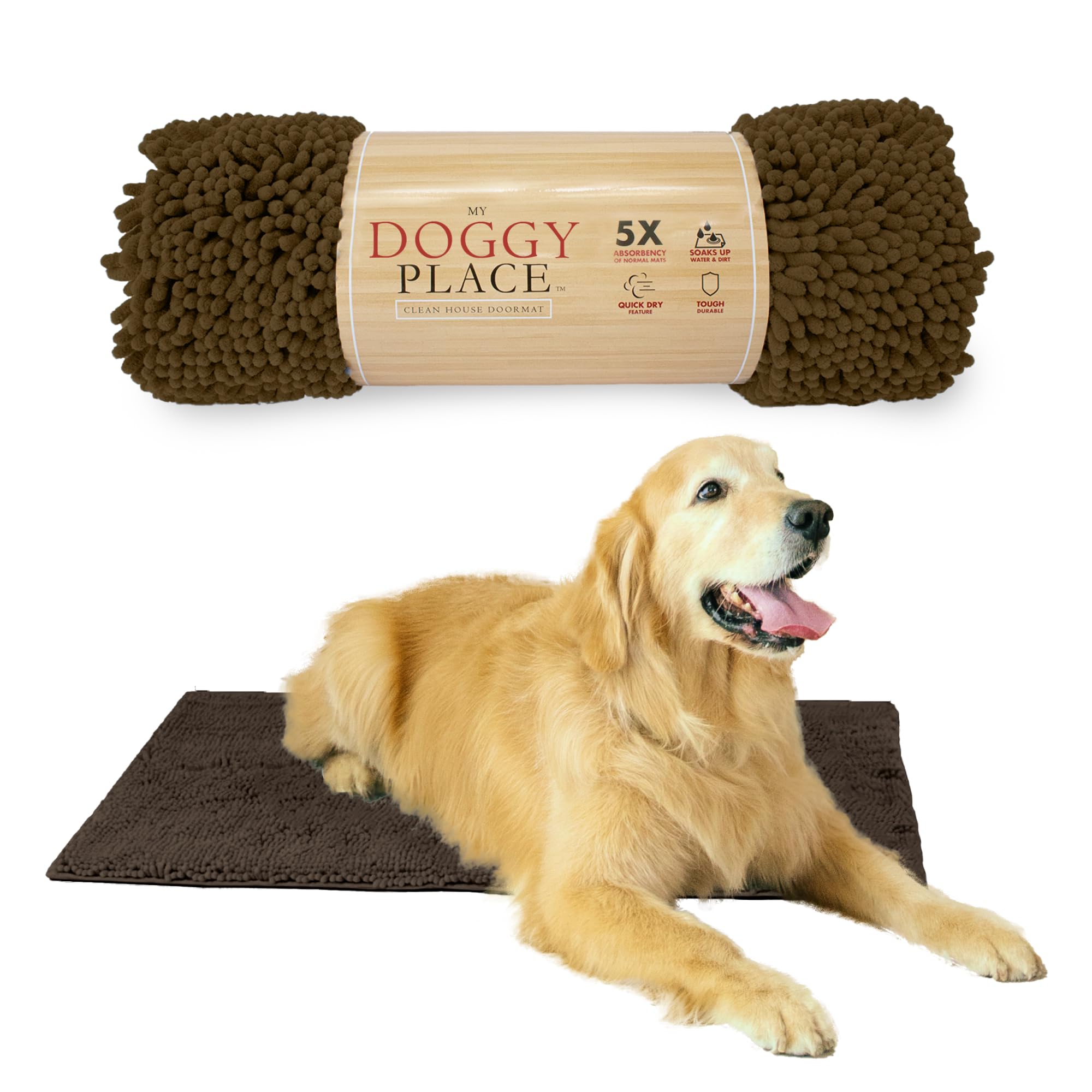 My Doggy Place – Hundeteppich aus sehr saugfähiger Mikrofaser, langlebig, schnell trocknend, waschbar, hält Ihr Haus sauber (Größen: Läufer in M, L, XL, für den Flur, Large (36"x26"), braun