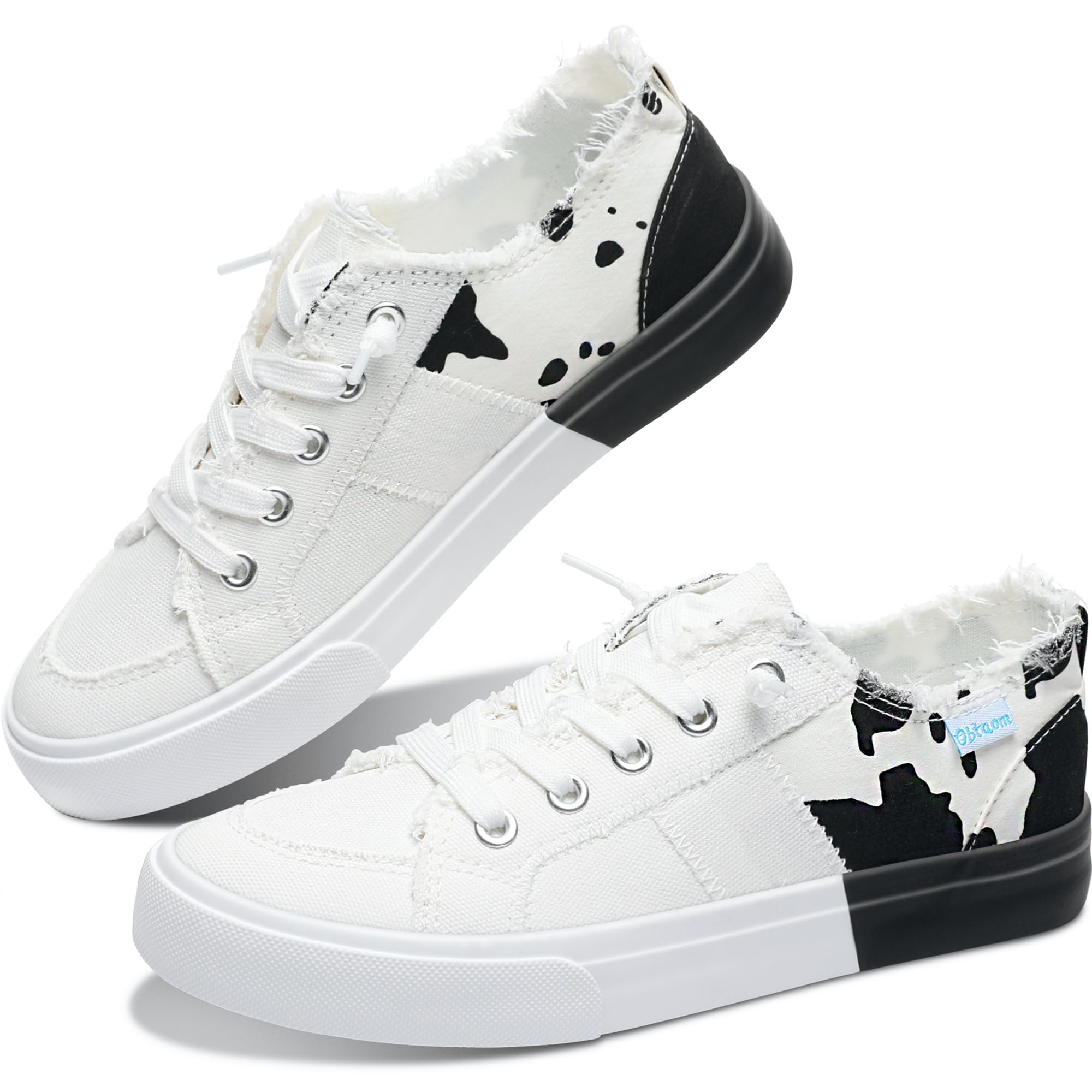 Photo 1 of (MINOR USAGE)Obtaom Womens Colour Blocking Play Canvas Sneakers Cute Tie Dye Splicing Slip on Shoes Comfortable Multi Walking Shoes for Lady(White,US9)