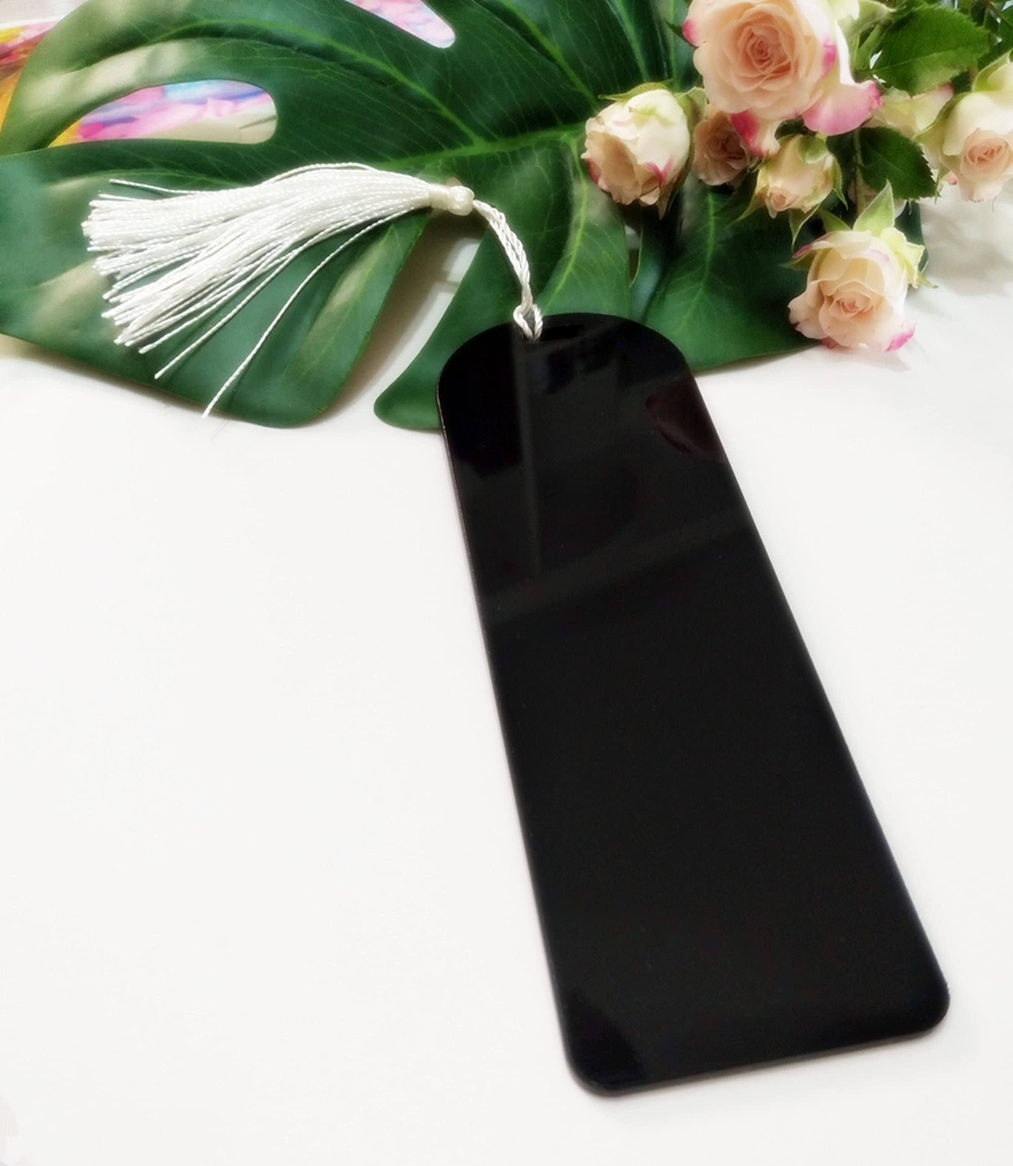 10pcs Acrylic Bookmark Banks,Planner Bookmarks,Acrylic Blank Bookmark with Mini Bookmark Tassels for DIY Projects and Present Tags (Black)