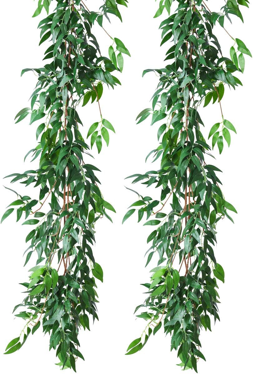 PARTY JOY Artificial Greenery Garland Faux Silk Willow Leaves Vines Wreath Wedding Backdrop Wall Decor Flower Arrangement (Willow Leaves Garland, 2)