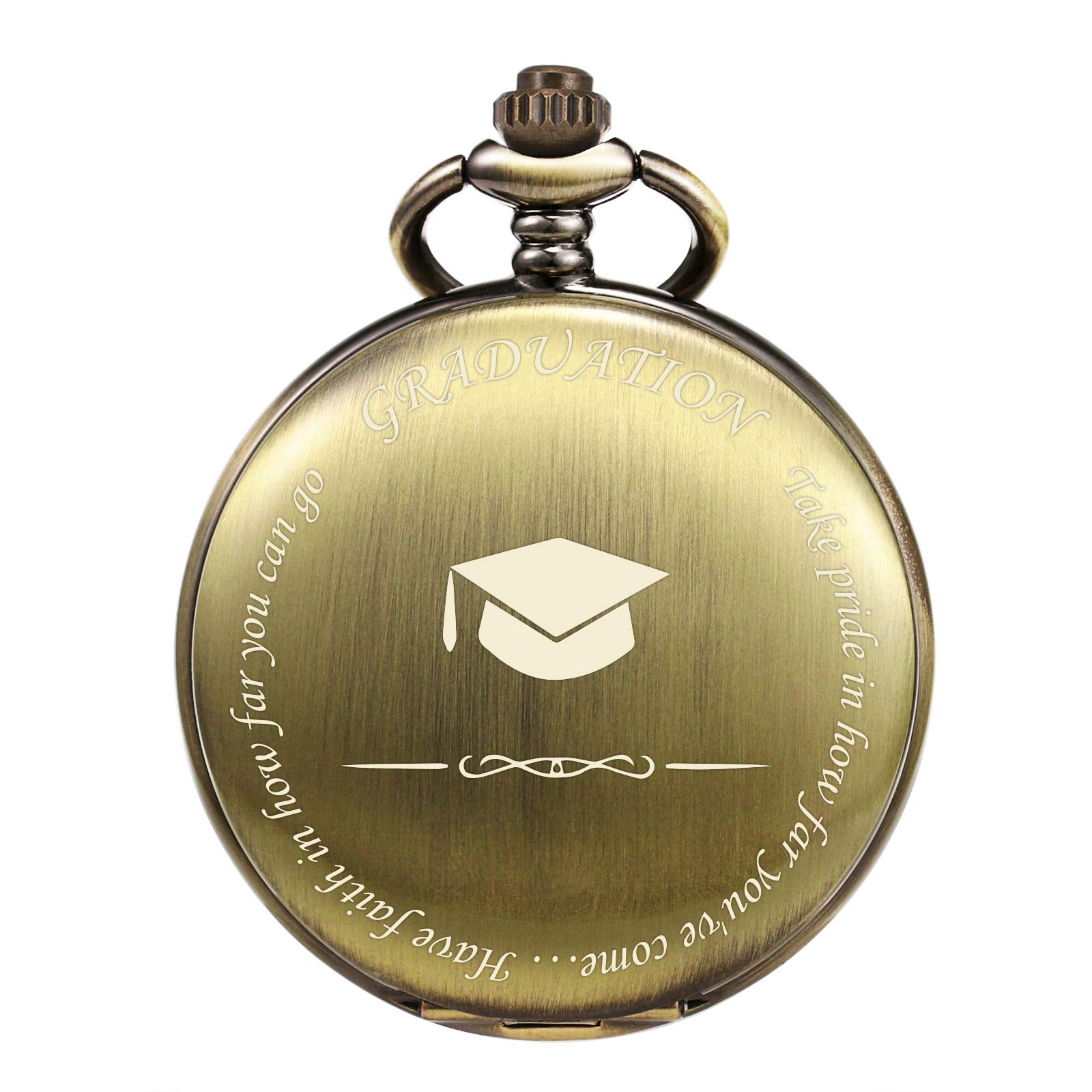 TREEWETO Engraved Pocket Watch Graduation for College High School for Son Daughter Men Boys Classmates,Bronze