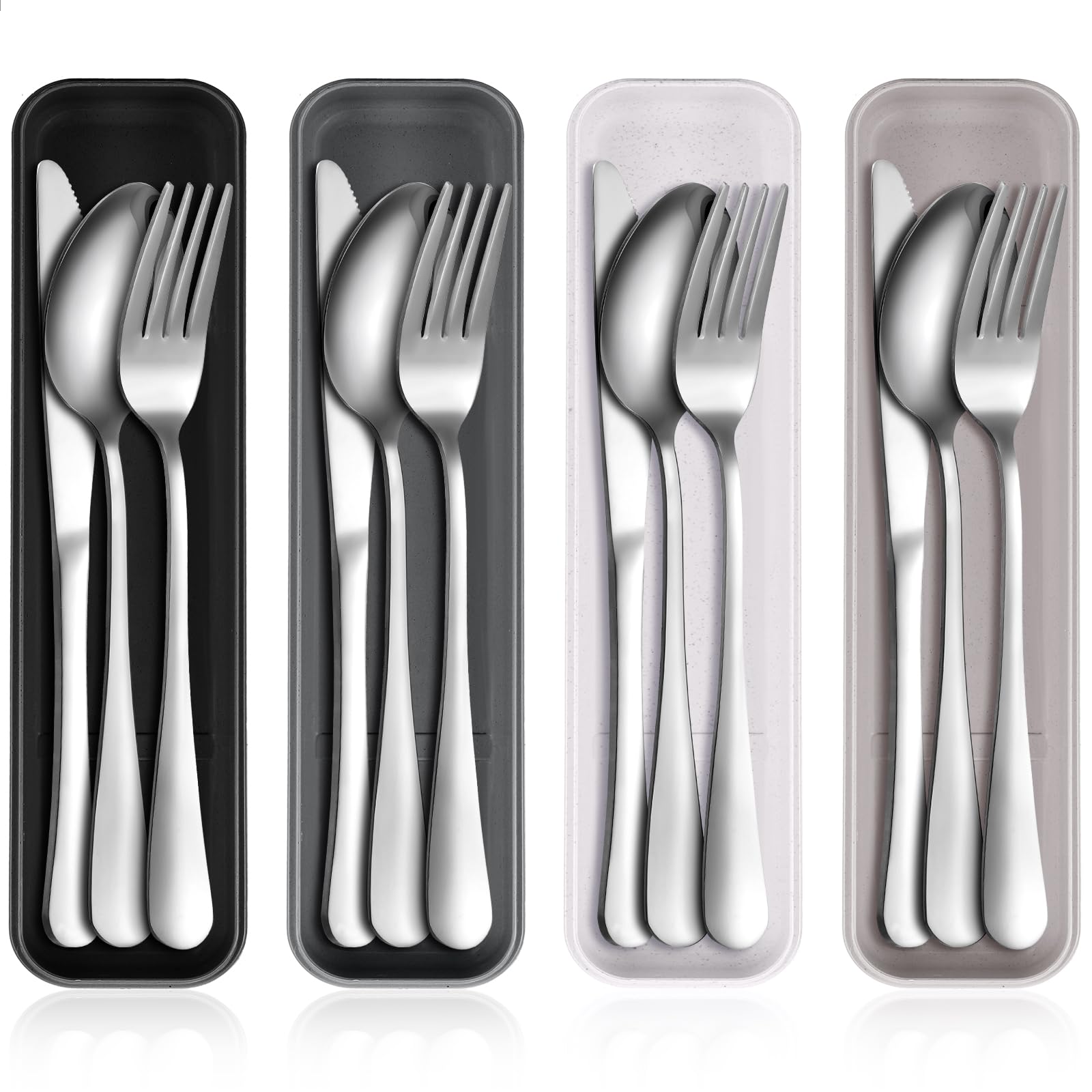 Photo 1 of Yinkin 4 Pack Portable Travel Utensils Set with Case Reusable Stainless Steel Silverware Flatware Camping Cutlery Include Fork Spoon Knife for Work School Dishwasher Safe(Classic Color)