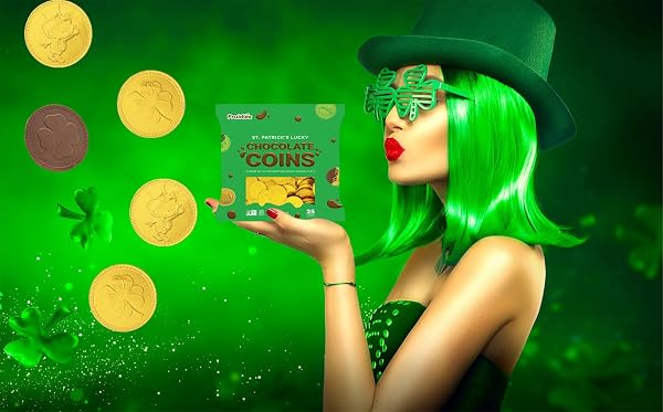 ST. PATRICK’S DAY 25 MILK CHOCOLATE COINS LUCKY GOLD COINS FOILS, SHAMROCK CLOVER LEPRECHAUN PREMIUM BELGIAN MILK CHOCOLATE COINS BAG NUT-FREE (25-PACK)