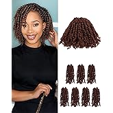Super Short Passion Twist Crochet Hair for Black Women and Kids-6 Inch 7 Packs Pure Brown Pre Looped Pre-twisted Passion Twist Hair,Bob Spring Kinky Twist Bohemian Curl(6"-7P,30#)